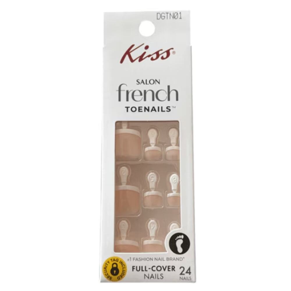 KISS Salon French Toenails – Short Squoval – 24ct +‎ Glue